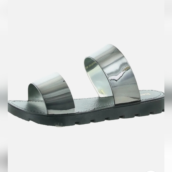 ELECTRIC KARMA GROVE METALLIC SLIP ON SLIDE SANDALS Pewter. Sz 9 - Picture 1 of 3